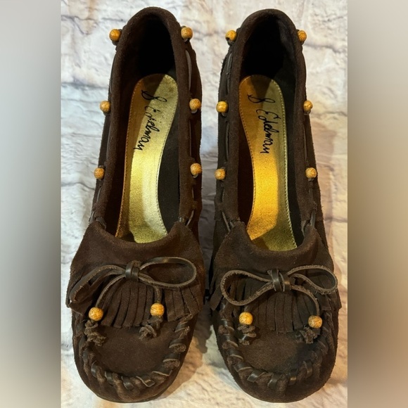 Sam Edelman Wedge Moccasins Brown Suede Leather Wood Beads Women’s 8.5 Slip On - Picture 1 of 6